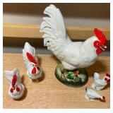 White Rooster & Hen Figurine & Shaker Collection (5 pcs)