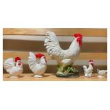 White Rooster & Hen Figurine & Shaker Collection (5 pcs)