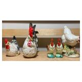 Vintage Rooster & Hen Figurine + Shaker Assortment (5 pcs)