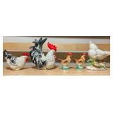 Vintage Rooster & Hen Figurine + Shaker Assortment (5 pcs)