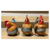 Trio of Vintage Rooster Figurines — Hand-Painted Ceramic