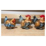 Trio of Vintage Rooster Figurines — Hand-Painted Ceramic