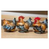 Trio of Vintage Rooster Figurines — Hand-Painted Ceramic