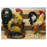 Pair of Large Vintage Rooster Figurines — Hand-Painted Ceramic