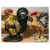 Pair of Large Vintage Rooster Figurines — Hand-Painted Ceramic
