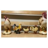 Vintage Rooster & Hen Figurine Set + Mini Chicken Accents