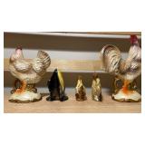 Vintage Rooster & Hen Figurine Set + Mini Chicken Accents