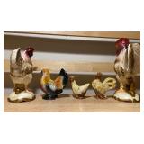 Vintage Rooster & Hen Figurine Set + Mini Chicken Accents