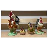 Vintage Ceramic Roosters & Hen Figurines – 4-Piece Mixed Set