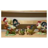 Vintage Ceramic Roosters & Hen Figurines – 4-Piece Mixed Set