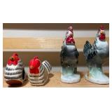 Black & White Rooster Figurine Set and Pair of Napkin Rings– 4 Pieces (Wood + Ceramic)