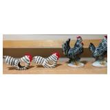 Black & White Rooster Figurine Set and Pair of Napkin Rings– 4 Pieces (Wood + Ceramic)