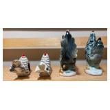 Black & White Rooster Figurine Set and Pair of Napkin Rings– 4 Pieces (Wood + Ceramic)