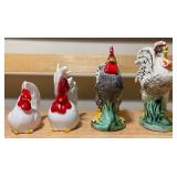 Set of 4 Vintage Ceramic Rooster Figurines – Mixed Styles