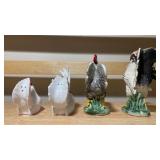 Set of 4 Vintage Ceramic Rooster Figurines – Mixed Styles