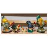 Set of 5 Vintage Rooster & Hen Figurines – Mixed Sizes & Styles