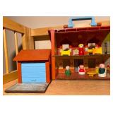 Vintage Fisher-Price Tudor Dollhouse w/ Garage, Furniture & Figures