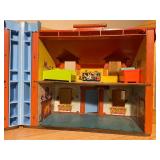 Vintage Fisher-Price Tudor Dollhouse w/ Garage, Furniture & Figures