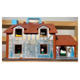 Vintage Fisher-Price Tudor Dollhouse w/ Garage, Furniture & Figures
