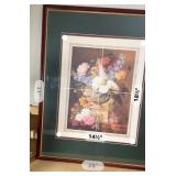 Large Framed Floral Art & Decorative Burgundy Pitcher