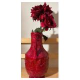 Large Framed Floral Art & Decorative Burgundy Pitcher