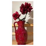 Large Framed Floral Art & Decorative Burgundy Pitcher