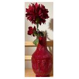 Large Framed Floral Art & Decorative Burgundy Pitcher