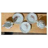 Vintage Iridescent Rose Porcelain Creamer, Sugar Bowl & Plates