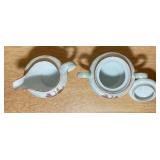 Vintage Iridescent Rose Porcelain Creamer, Sugar Bowl & Plates