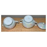 Vintage Iridescent Rose Porcelain Creamer, Sugar Bowl & Plates