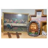 Religious Décor Lot – Last Supper Print, Cross Frames & Jesus Night Light