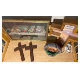 Religious Décor Lot – Last Supper Print, Cross Frames & Jesus Night Light