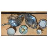 Silver Teapot & Assorted Decorative Teacups Lot