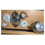 Silver Teapot & Assorted Decorative Teacups Lot