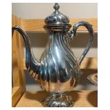 Vintage Silver Teapot, Pedestal Dish & Porcelain Cups Lot