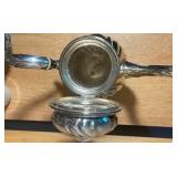 Vintage Silver Teapot, Pedestal Dish & Porcelain Cups Lot