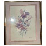 Floral Décor Lot – Framed Art, Table Lamp & Vase Arrangement