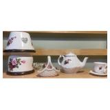 Handcrafted Rose Motif Ceramic Decor and Tea Set Pieces