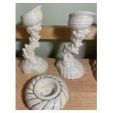Coastal Shell & Sandcastle Decor Set – Nautical Ceramic Collection + Lighted Castle