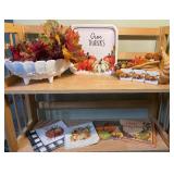 Fall & Thanksgiving Décor Lot – Cornucopia, Tray, Centerpiece Bowl & Napkins