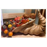 Fall & Thanksgiving Décor Lot – Cornucopia, Tray, Centerpiece Bowl & Napkins
