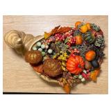 Fall & Thanksgiving Décor Lot – Cornucopia, Tray, Centerpiece Bowl & Napkins