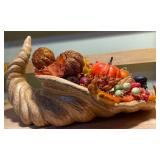 Fall & Thanksgiving Décor Lot – Cornucopia, Tray, Centerpiece Bowl & Napkins