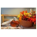 Fall Pumpkin Centerpiece & Ceramic Cornucopia Décor