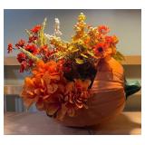 Fall Pumpkin Centerpiece & Ceramic Cornucopia Décor