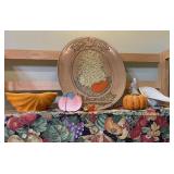 Fall Harvest Décor Lot – Carved Platter, Bowls & Pumpkins