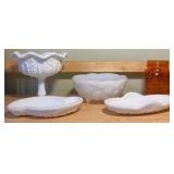 Milk Glass Serving & Display Pieces + Honeycomb Jar