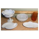 Milk Glass Serving & Display Pieces + Honeycomb Jar