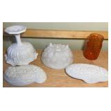 Milk Glass Serving & Display Pieces + Honeycomb Jar