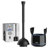 MR.SIGA Toilet Plunger with Holder, Heavy Duty Toilet Plunger and Holder Combo for Bathroom Cleaning, Black